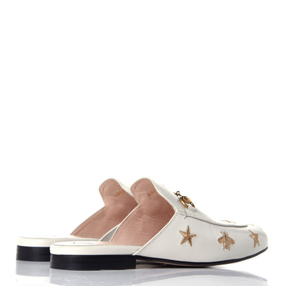 Gucci Goatskin Bee Star Embroidered Womens Princetown Slippers 37 Mystic White 4 of 9