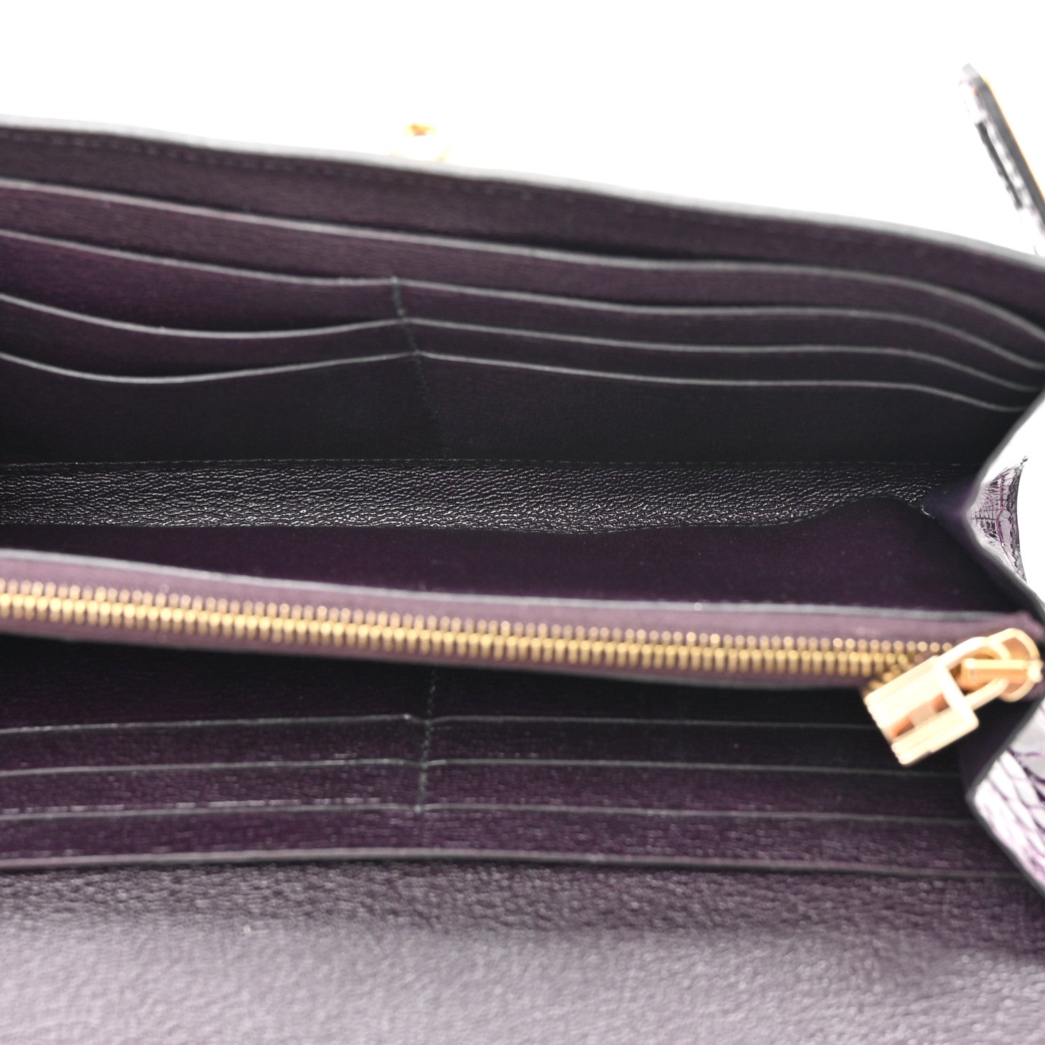 Hermes Shiny Alligator Kelly Longue Wallet Aubergine 5 of 8