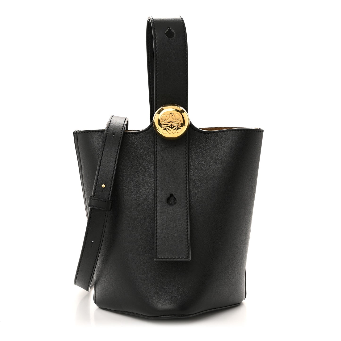 Soft Grained Calfskin Mini Pebble Bucket Bag Black