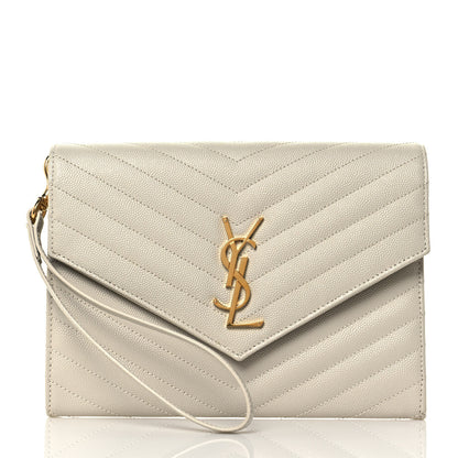 Saint Laurent Grain De Poudre Matelasse Chevron Monogram Envelope Clutch Blanc Vintage 1 of 8