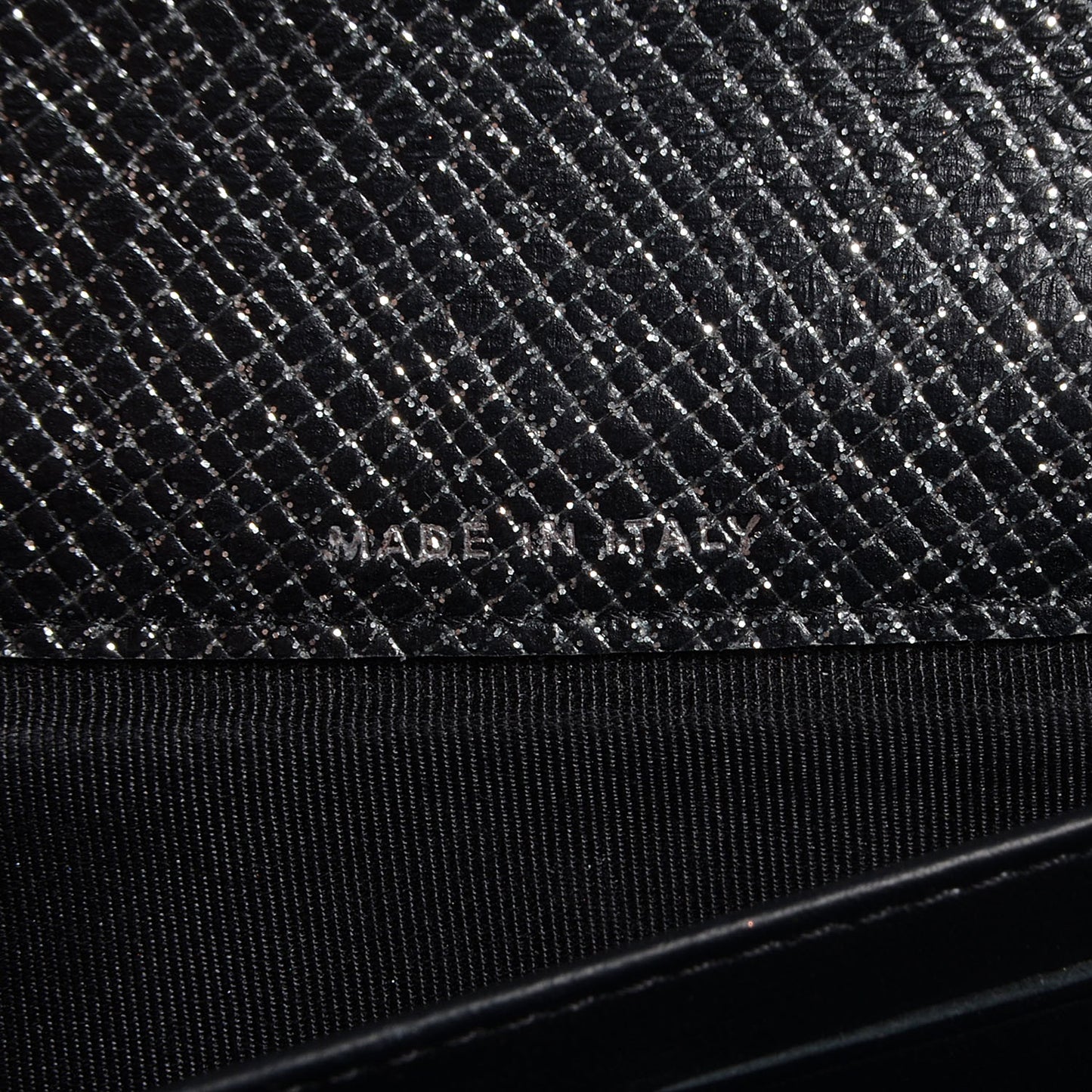 Glittered Calfskin Quilted Long Flap Wallet Black
