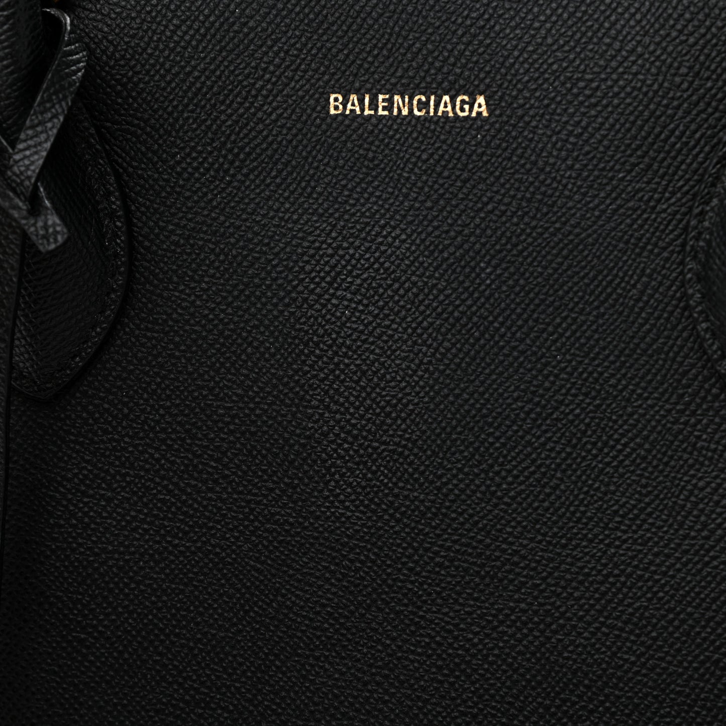Signature Grained Calfskin Logo M Ville Top Handle Bag Black