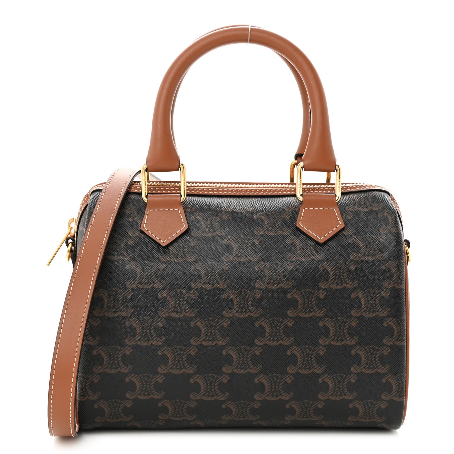 Triomphe Canvas Calfskin Small Boston Bag Tan