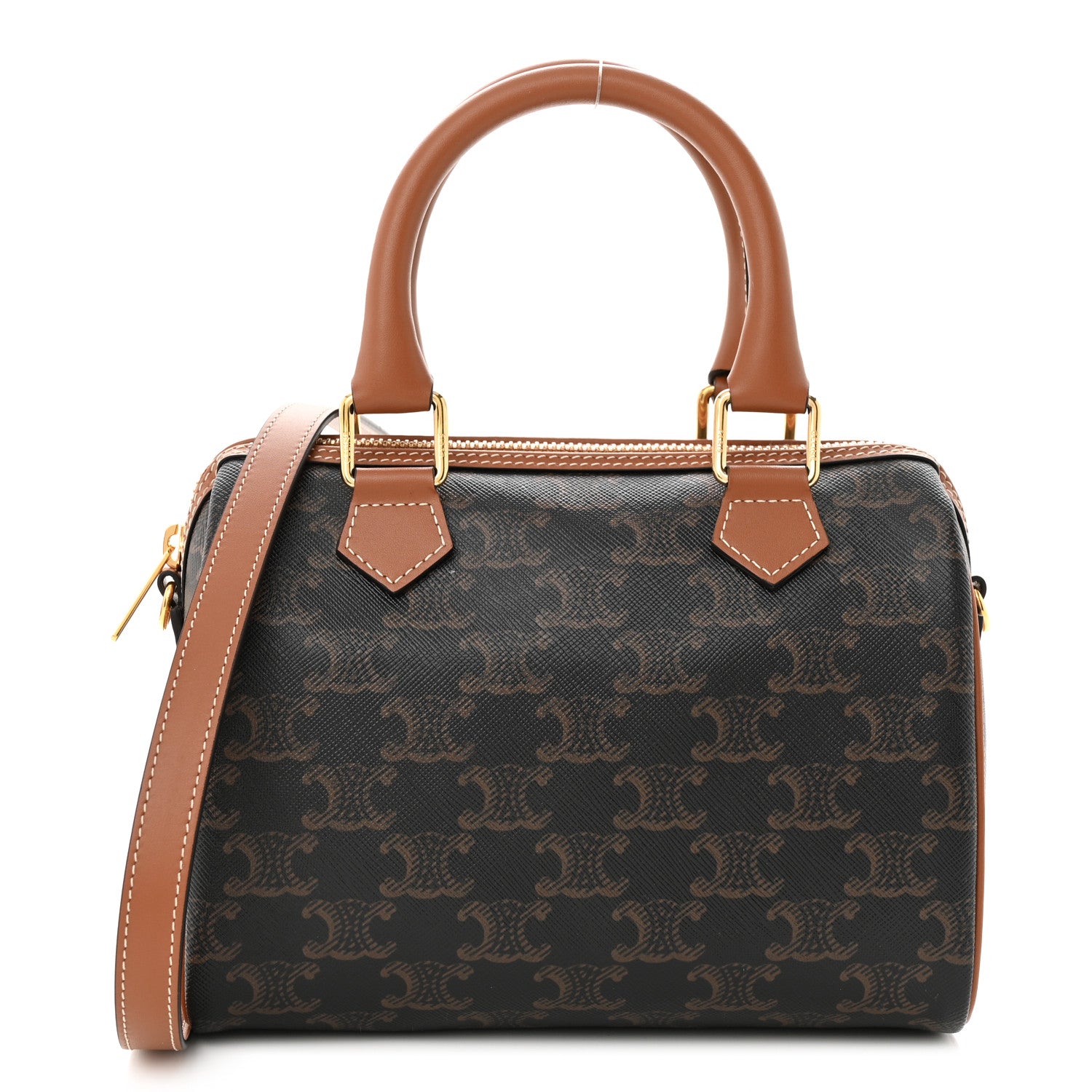 Celine Triomphe Canvas Calfskin Small Boston Bag Tan 1 of 9