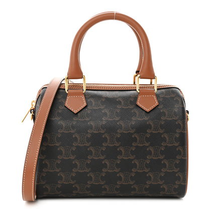 Celine Triomphe Canvas Calfskin Small Boston Bag Tan 1 of 9