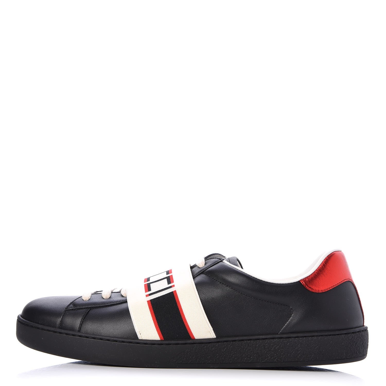 Gucci Calfskin Stripe Mens New Ace Sneakers 11 Black Ecru Red Flame 1 of 11