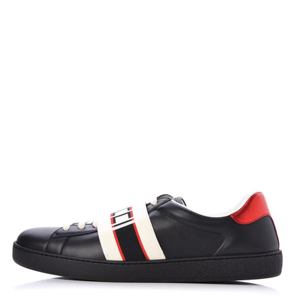 Gucci Calfskin Stripe Mens New Ace Sneakers 11 Black Ecru Red Flame 1 of 11