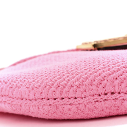 Fendi Fabric Crochet Vitello Grace Small Croissant Hobo Pink 10 of 11