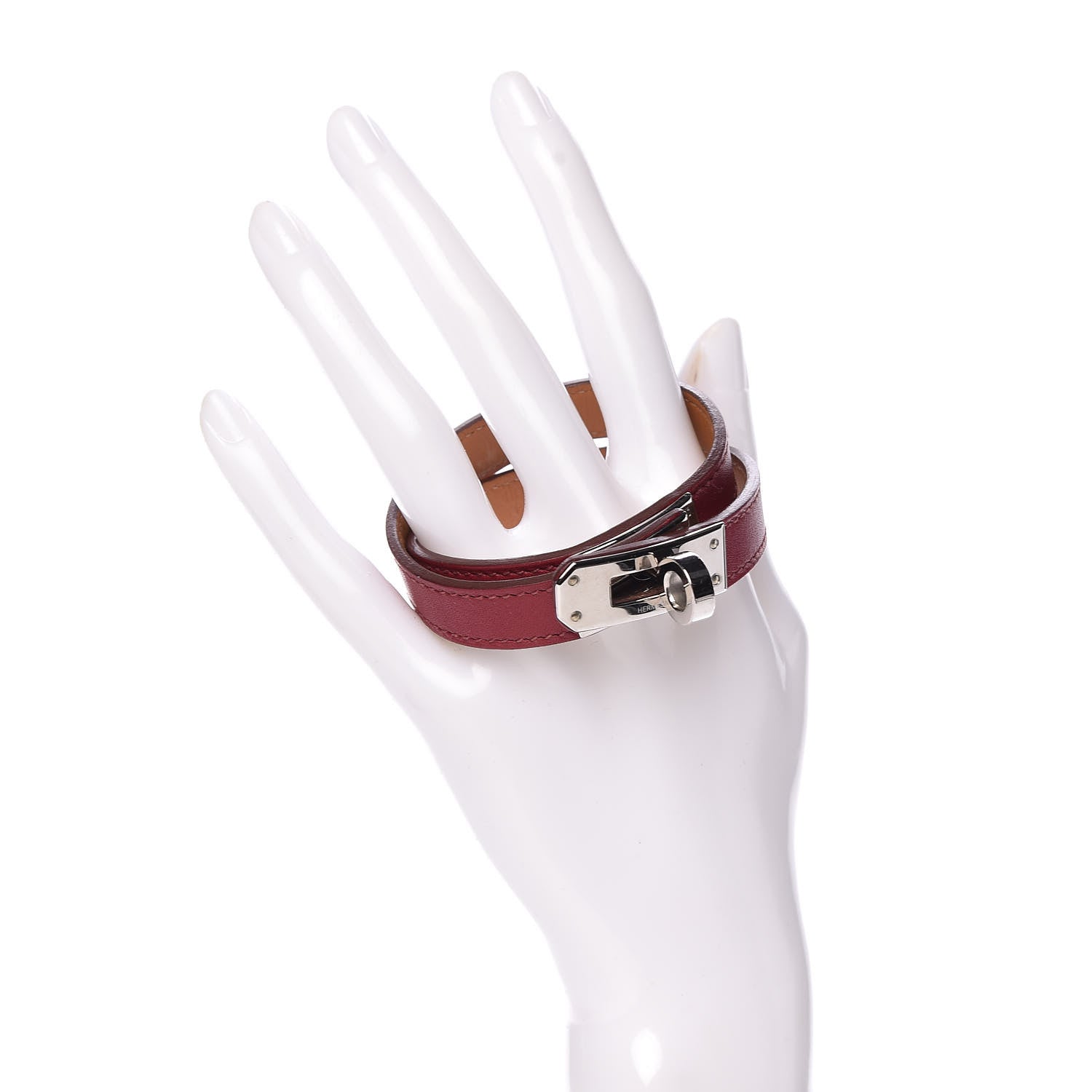Hermes Tadelakt Kelly Double Tour Bracelet M Rubis 2 of 8