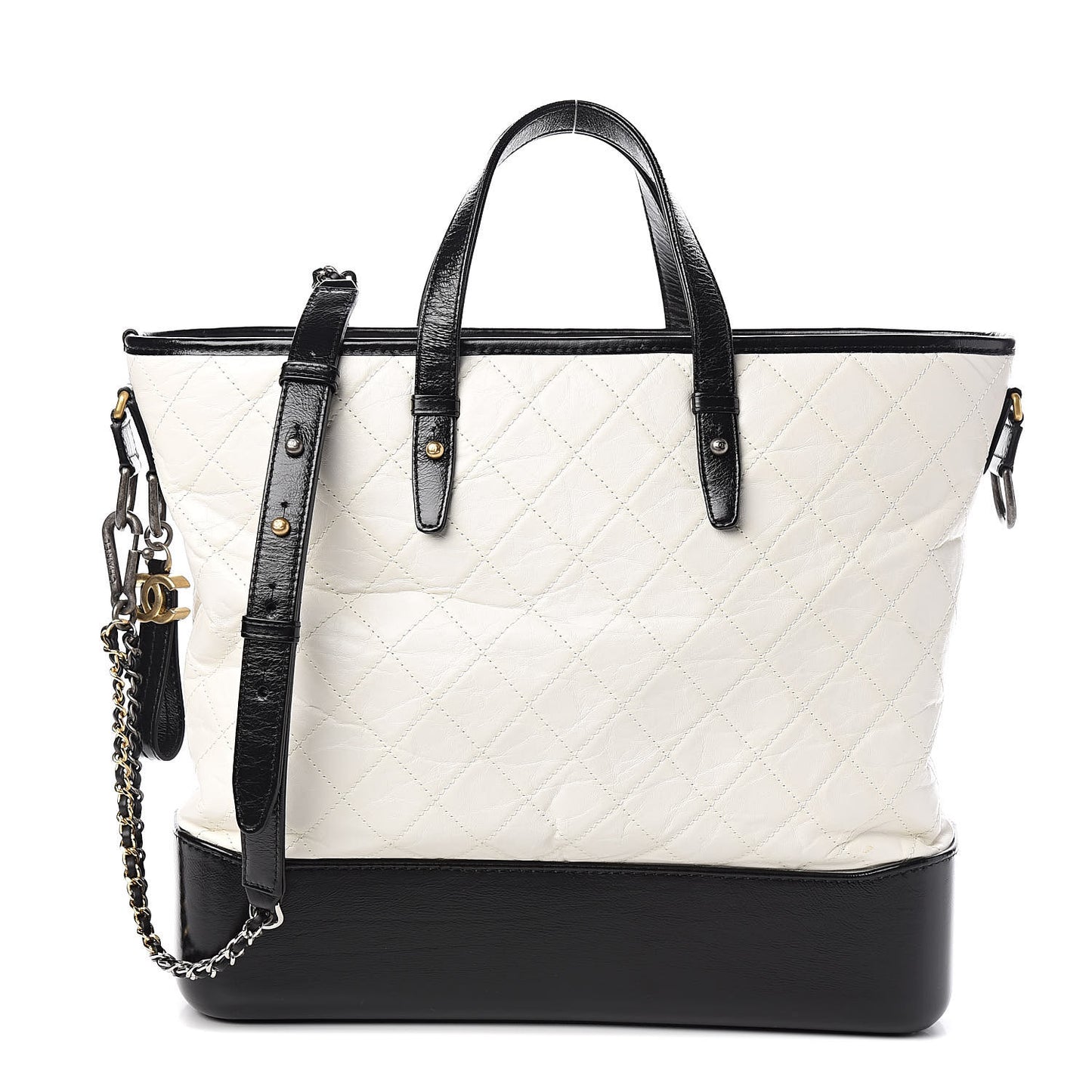 Aged Calfskin Quilted Large Gabrielle Shopping Tote White Black