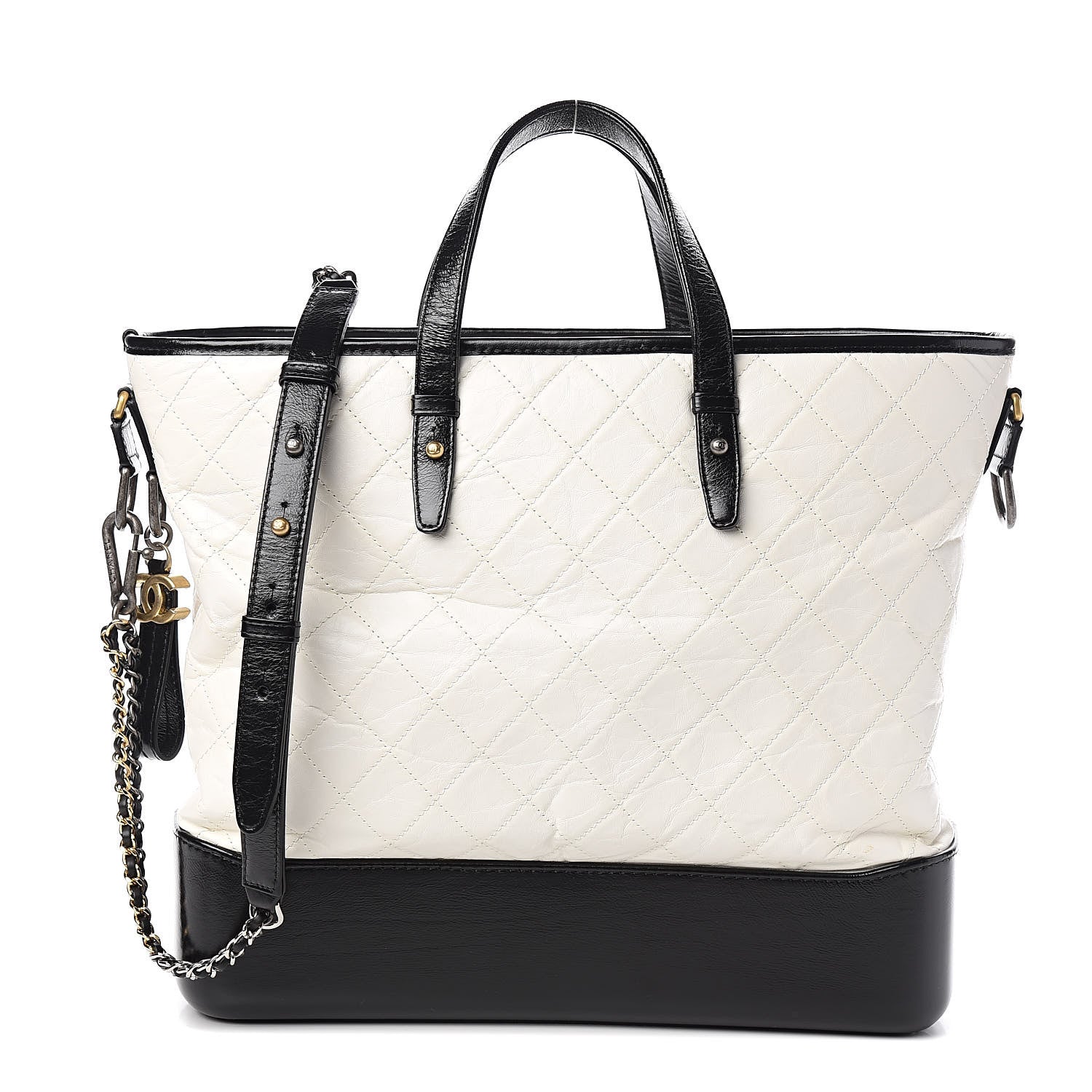 Chanel Aged Calfskin Quilted Large Gabrielle Shopping Tote White Black 1 of 11