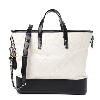 Chanel Aged Calfskin Quilted Large Gabrielle Shopping Tote White Black 1 of 11