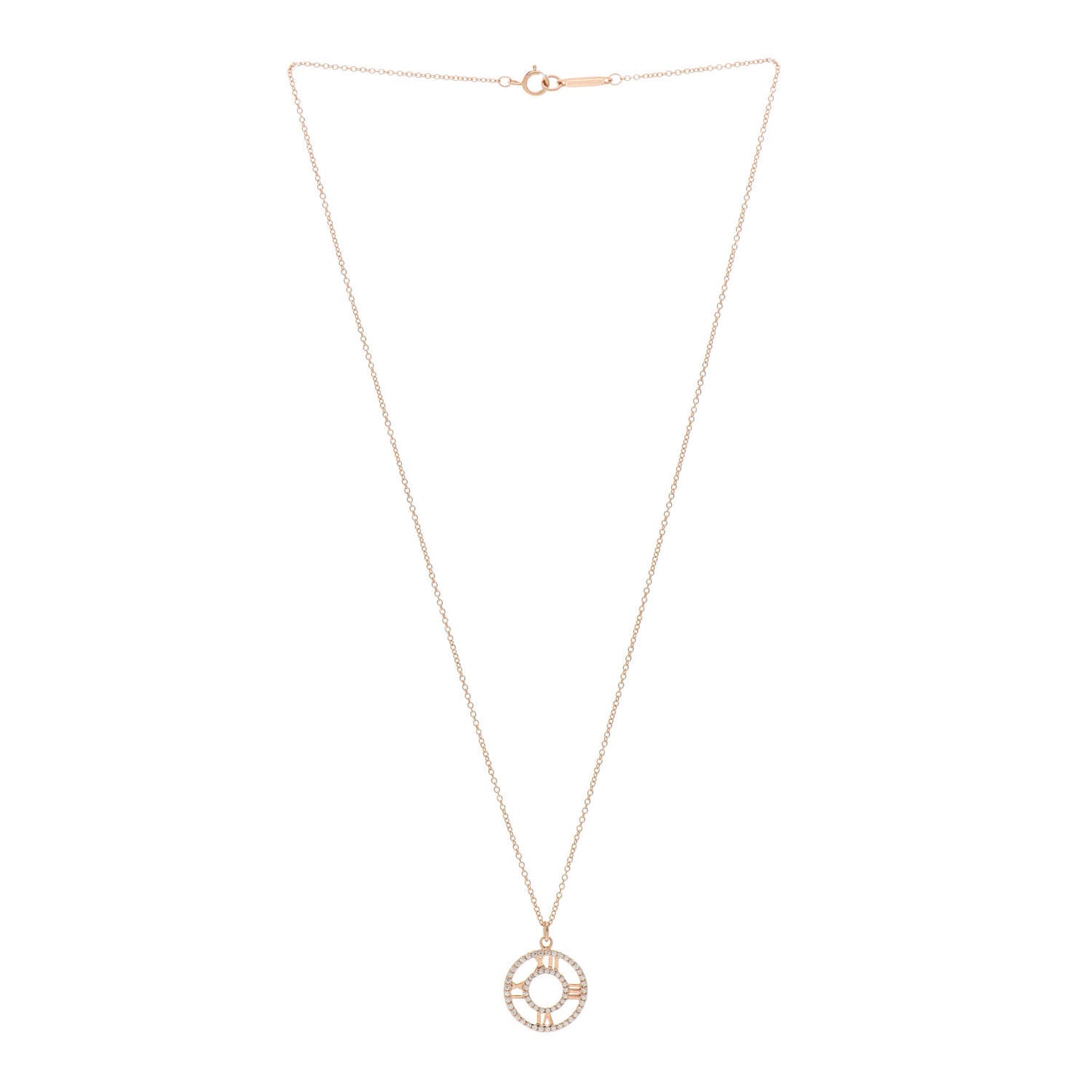 18K Rose Gold Diamond Small Atlas Open Pave Pendant Necklace