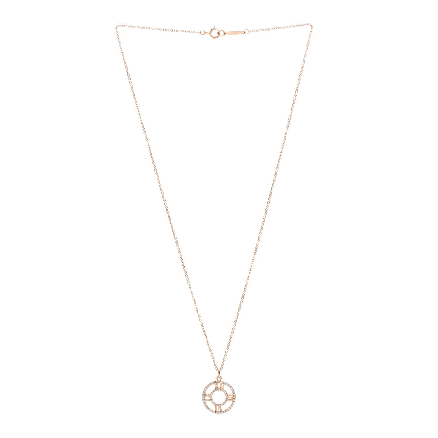 Tiffany 18K Rose Gold Diamond Small Atlas Open Pave Pendant Necklace 2 of 5