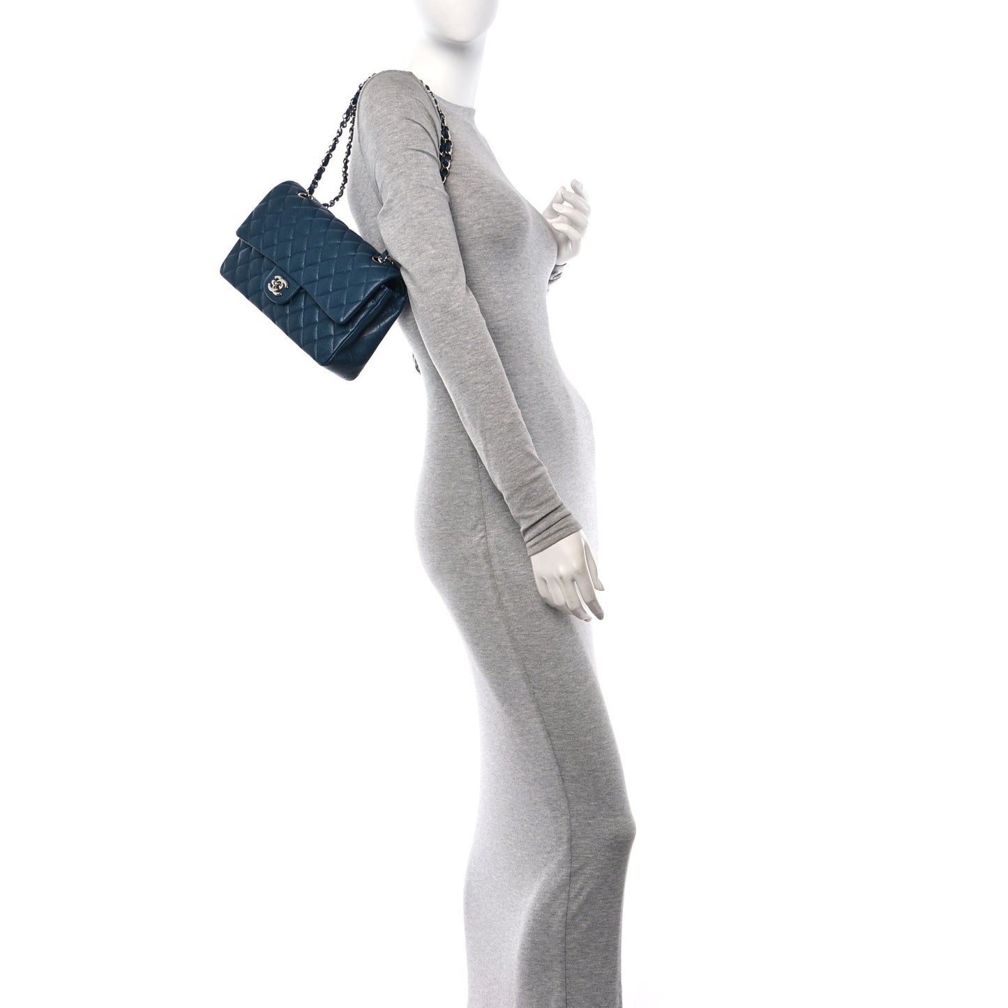 Pearly Caviar Quilted Medium Double Flap Blue