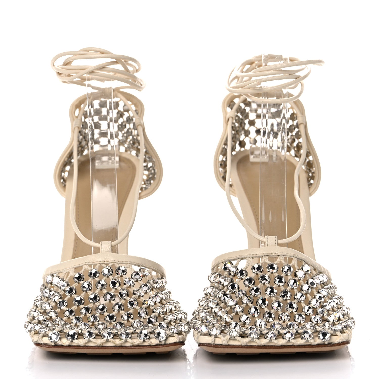 Bottega Veneta Mesh Nappa Crystal Embellished Sparkle Stretch Ankle Tie Sandals 40 Toile 2 of 13
