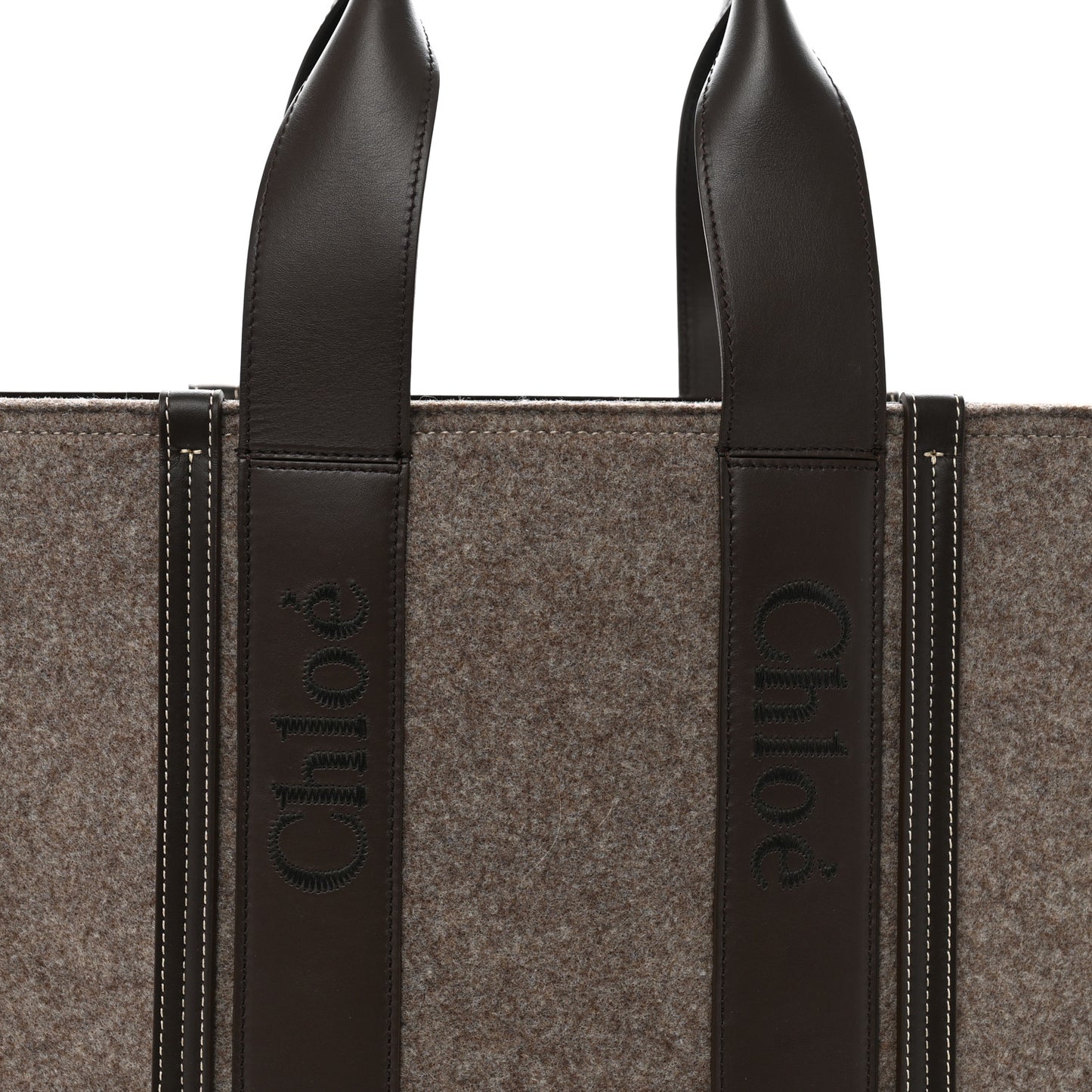 Felt Large Woody Ribbon Tote Deep Beige