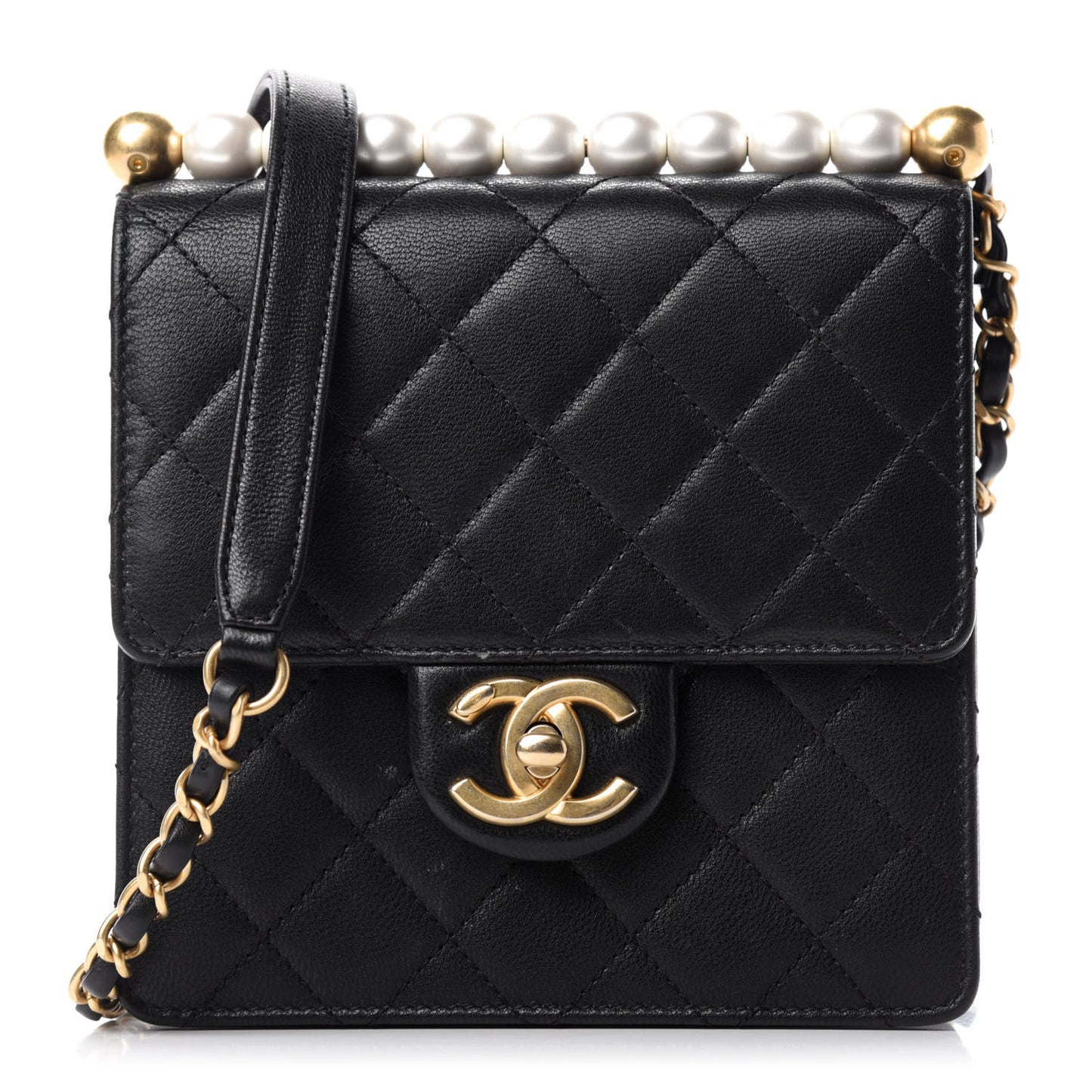 Goatskin Quilted Chic Pearls Flap Black