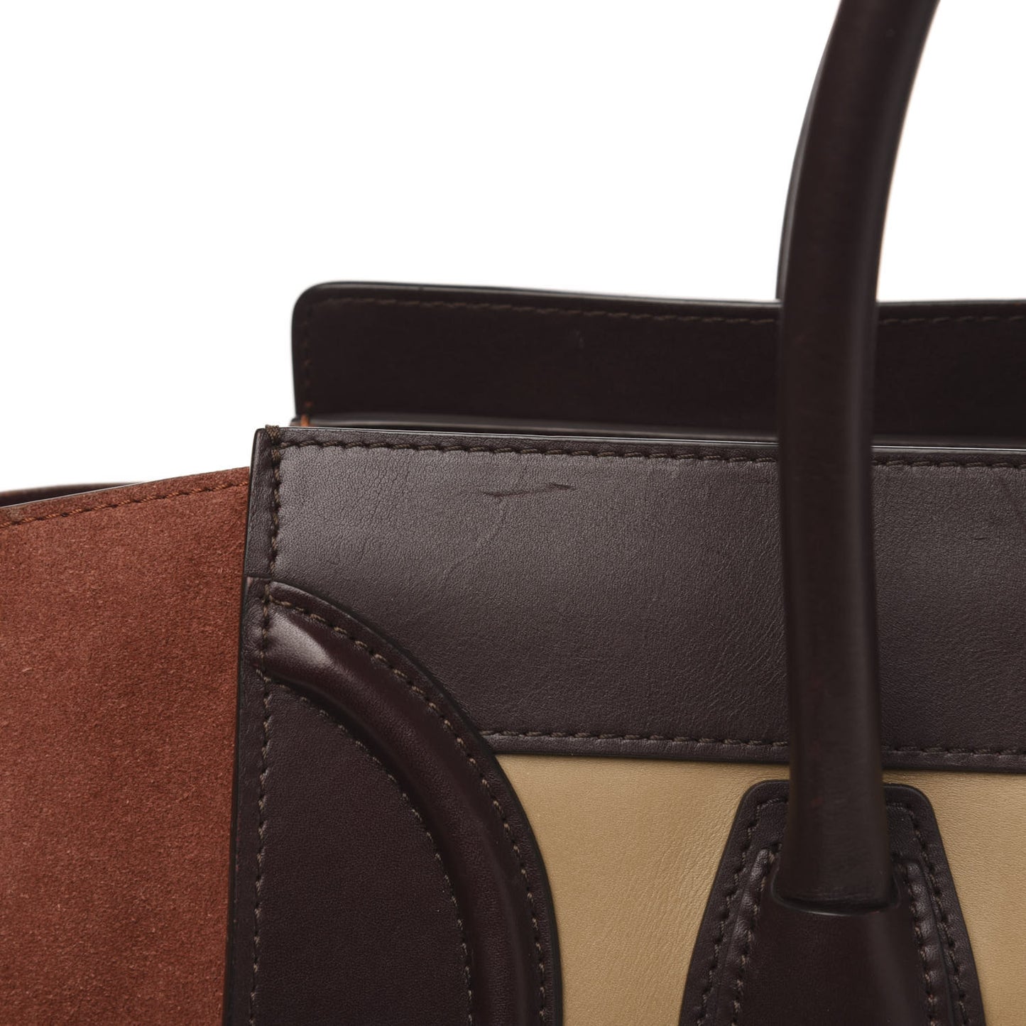 Satin Calfskin Suede Mini Tri-Color Luggage Beige