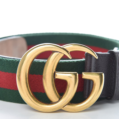 Gucci Nylon Textured Calfskin Double G Web 40mm Belt 90 36 Green Red Dark Cocoa 4 of 8