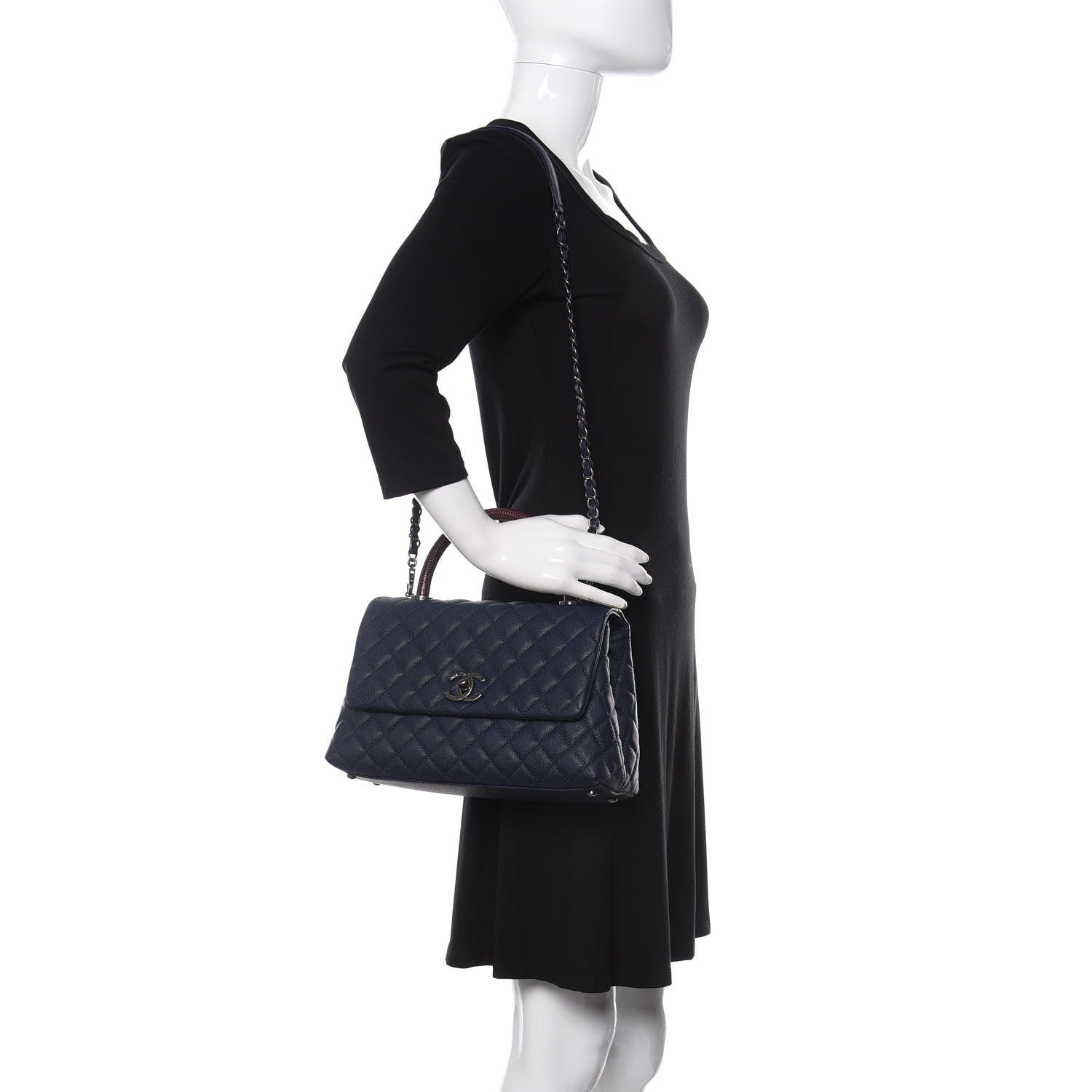 Chanel Caviar Lizard Quilted Small Coco Handle Flap Navy 2 of 10