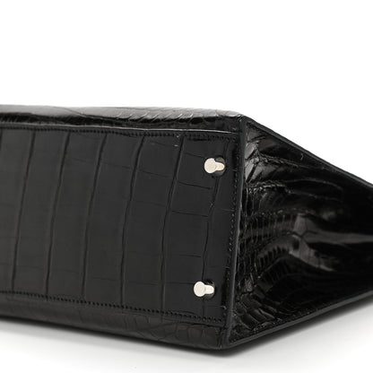 Hermes Shiny Niloticus Crocodile Kelly Sellier 32 Black 11 of 12