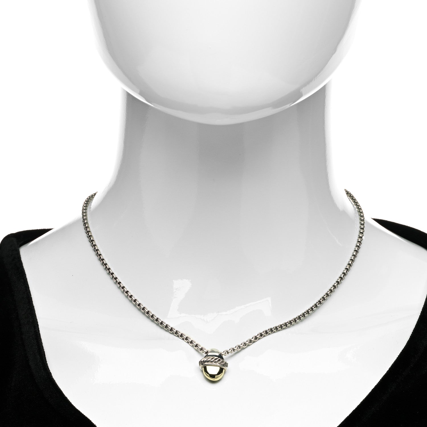 David Yurman Sterling Silver 14K Yellow Gold Acorn Pendant Necklace 2 of 5