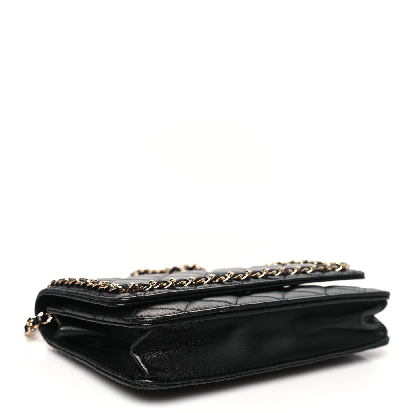 Lambskin Quilted Chain Around Wallet On Chain WOC Black