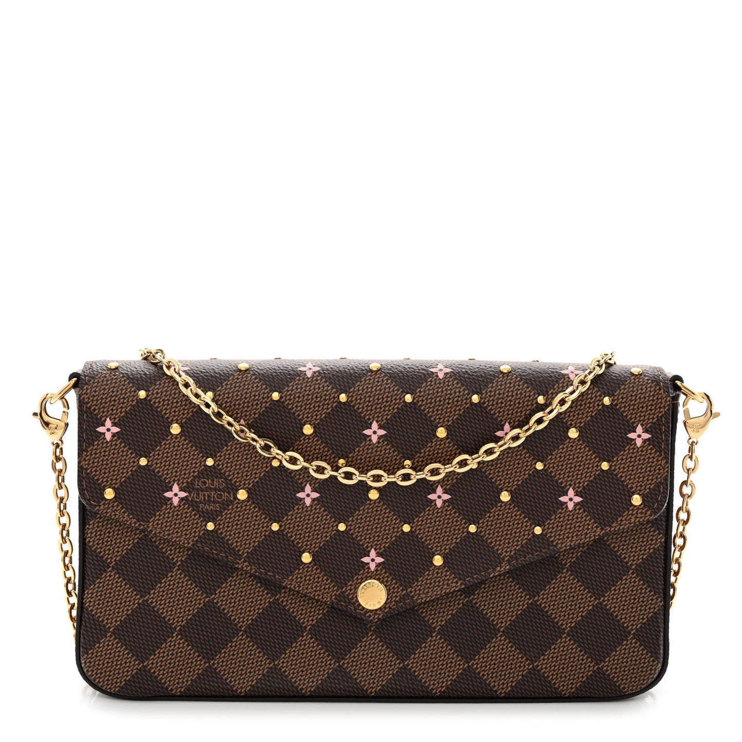 Damier Ebene Studded Pochette Felicie Chain Wallet