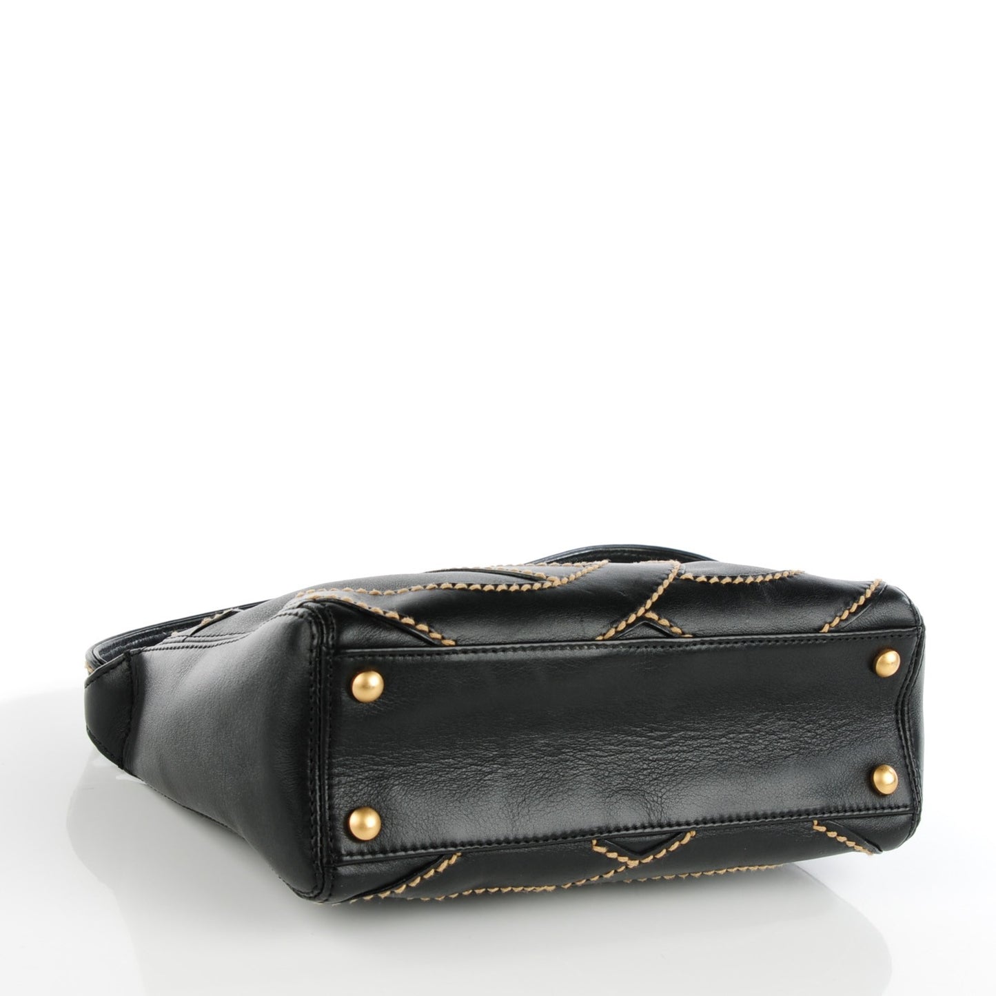 Calfskin Small CC Stitched Shoulder Bag Black