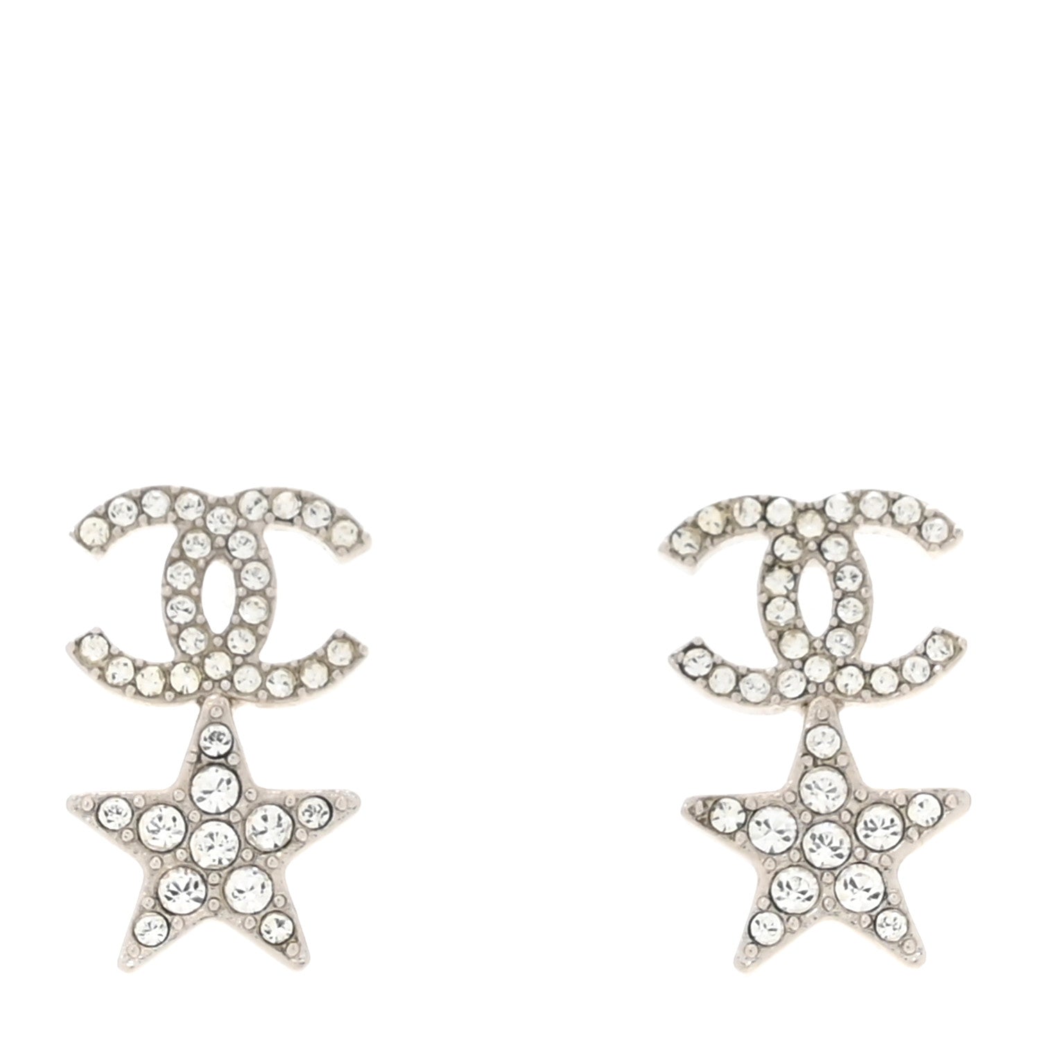 Chanel Crystal CC Starfall Drop Earrings Silver 1 of 5