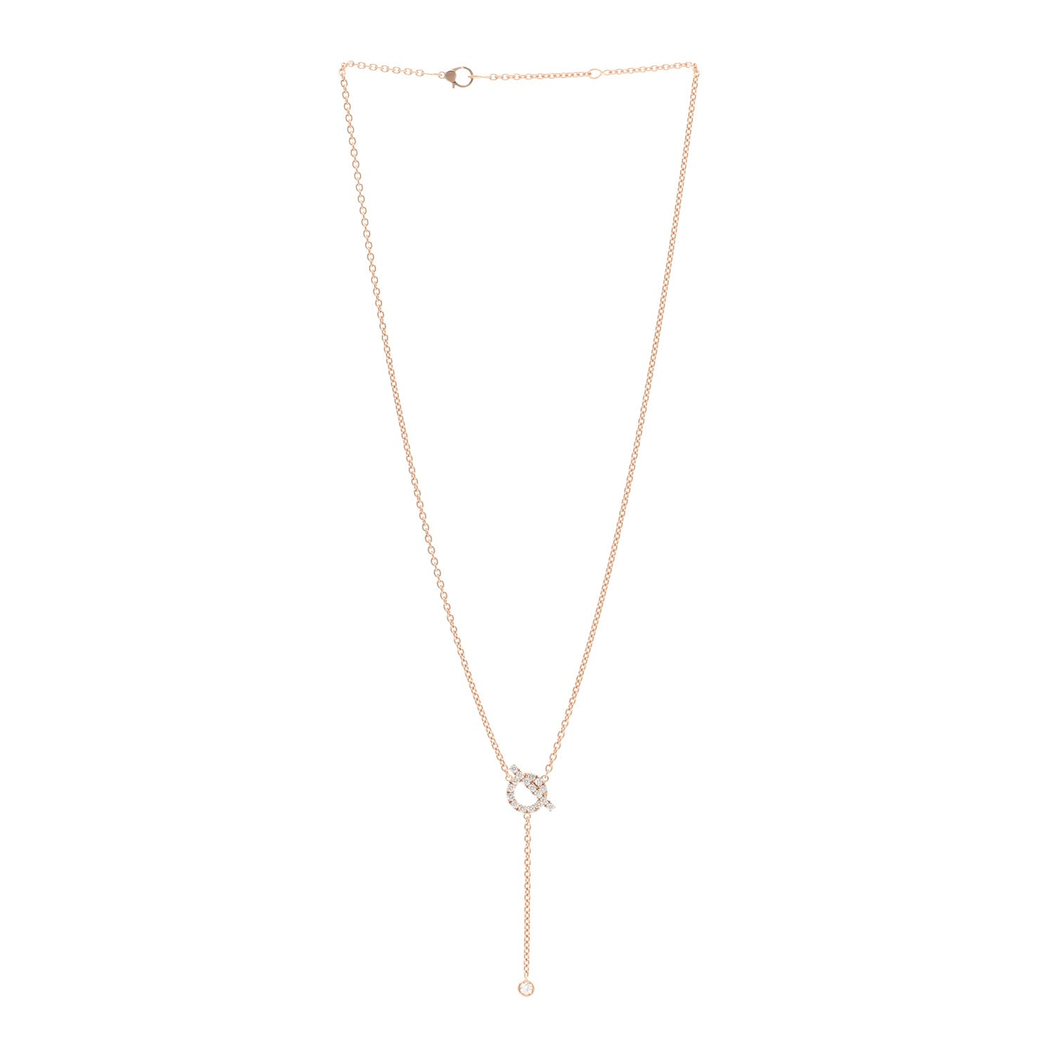 Hermes 18K Rose Gold Diamond Finesse Lariat Necklace 3 of 5