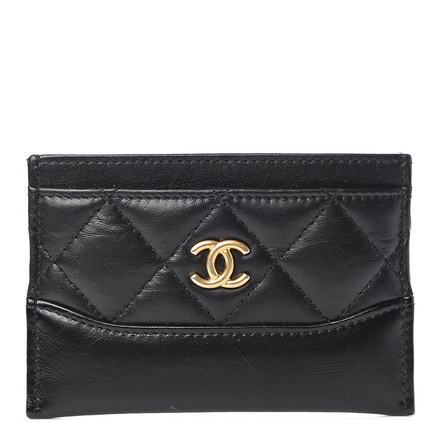 Aged Calfskin Quilted Gabrielle Card Holder Black