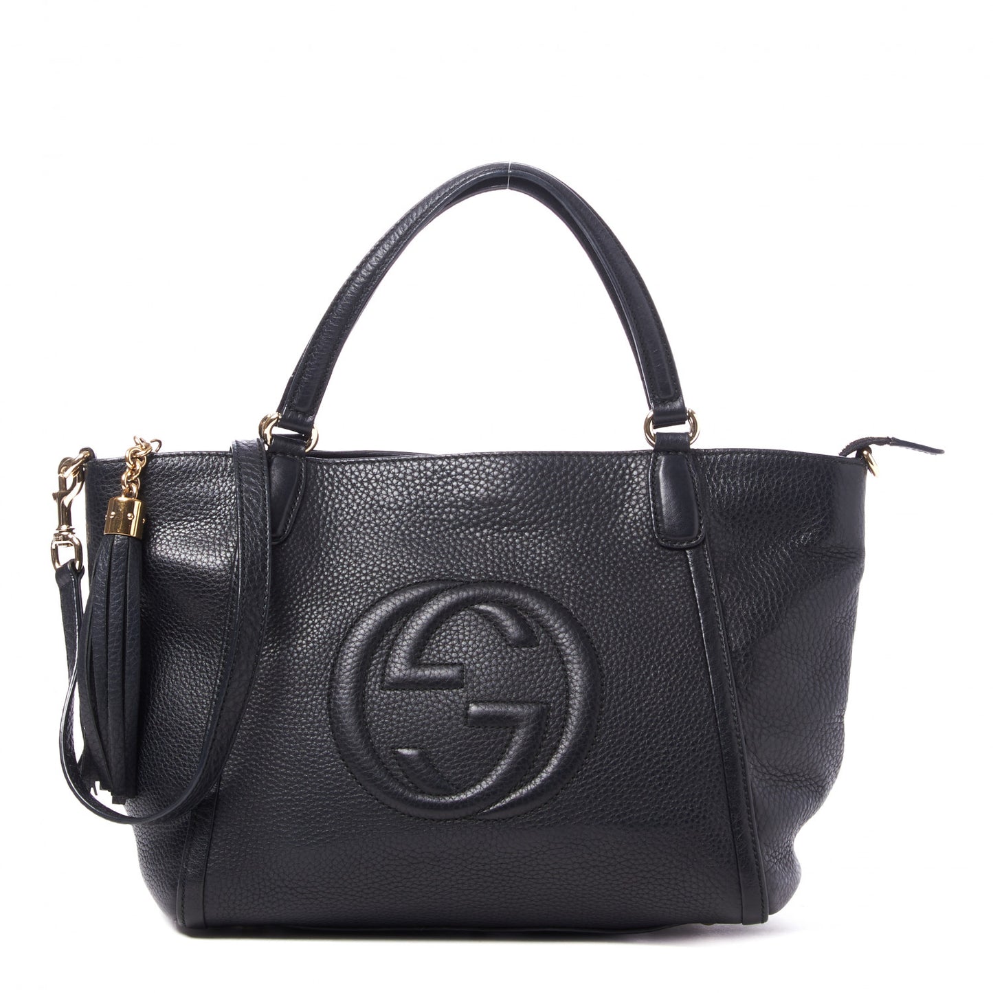 Pebbled Calfskin Small Soho Top Handle Bag Black