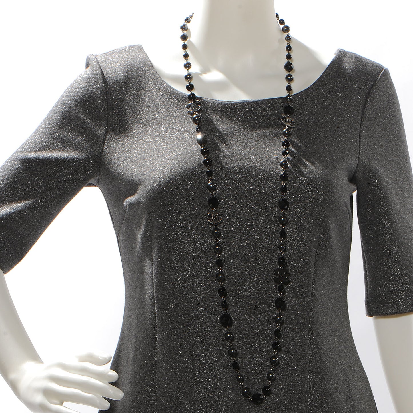 Long Beaded CC Necklace Black