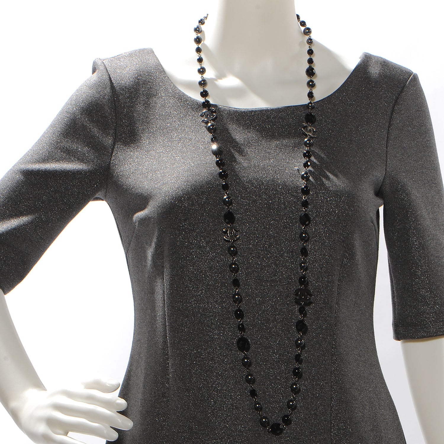 Chanel Long Beaded CC Necklace Black 2 of 5