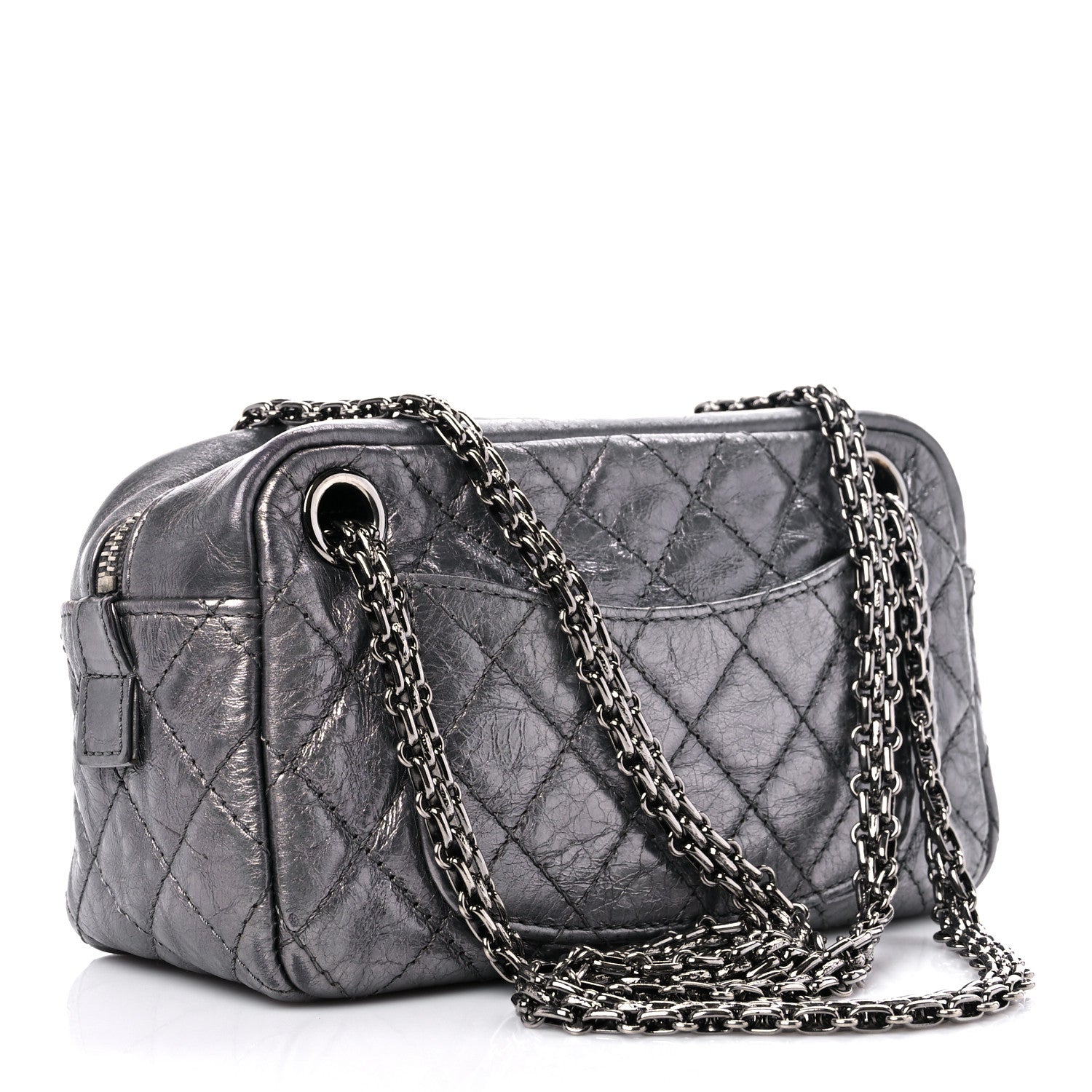 Chanel Metallic Aged Calfskin Quilted Small Reissue Camera Case Dark Silver 3 of 11