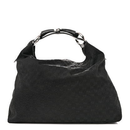 Gucci Monogram Large Horsebit Chain Hobo Black 1 of 14