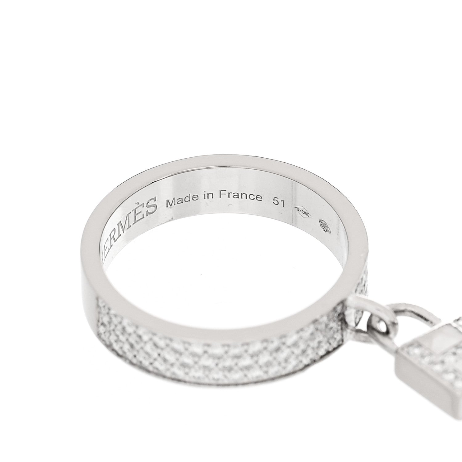 Hermes 18K White Gold Diamond MM Kelly Clochette Ring 51 5.75 7 of 8