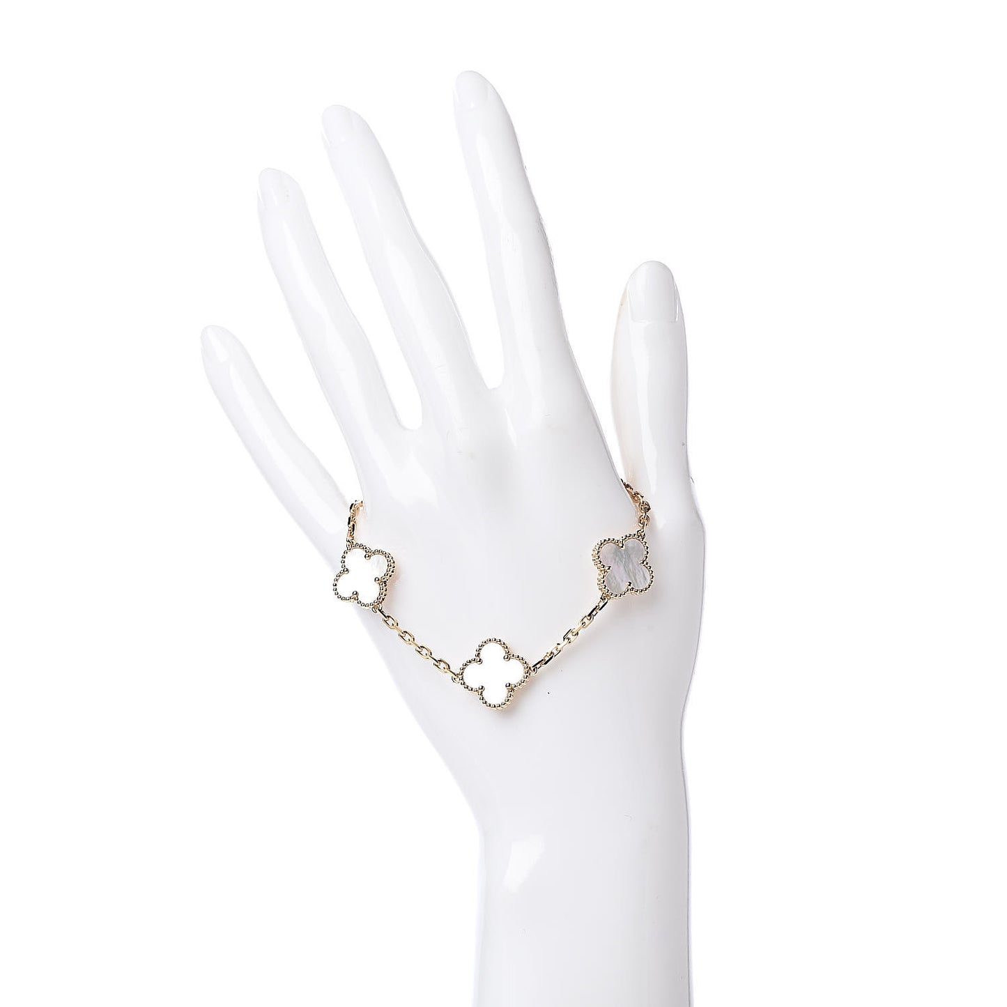 18K Yellow Gold Mother of Pearl 5 Motifs Vintage Alhambra Bracelet