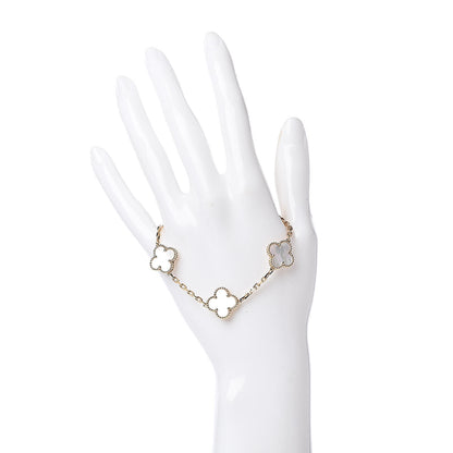 Van Cleef & Arpels 18K Yellow Gold Mother of Pearl 5 Motifs Vintage Alhambra Bracelet 2 of 5