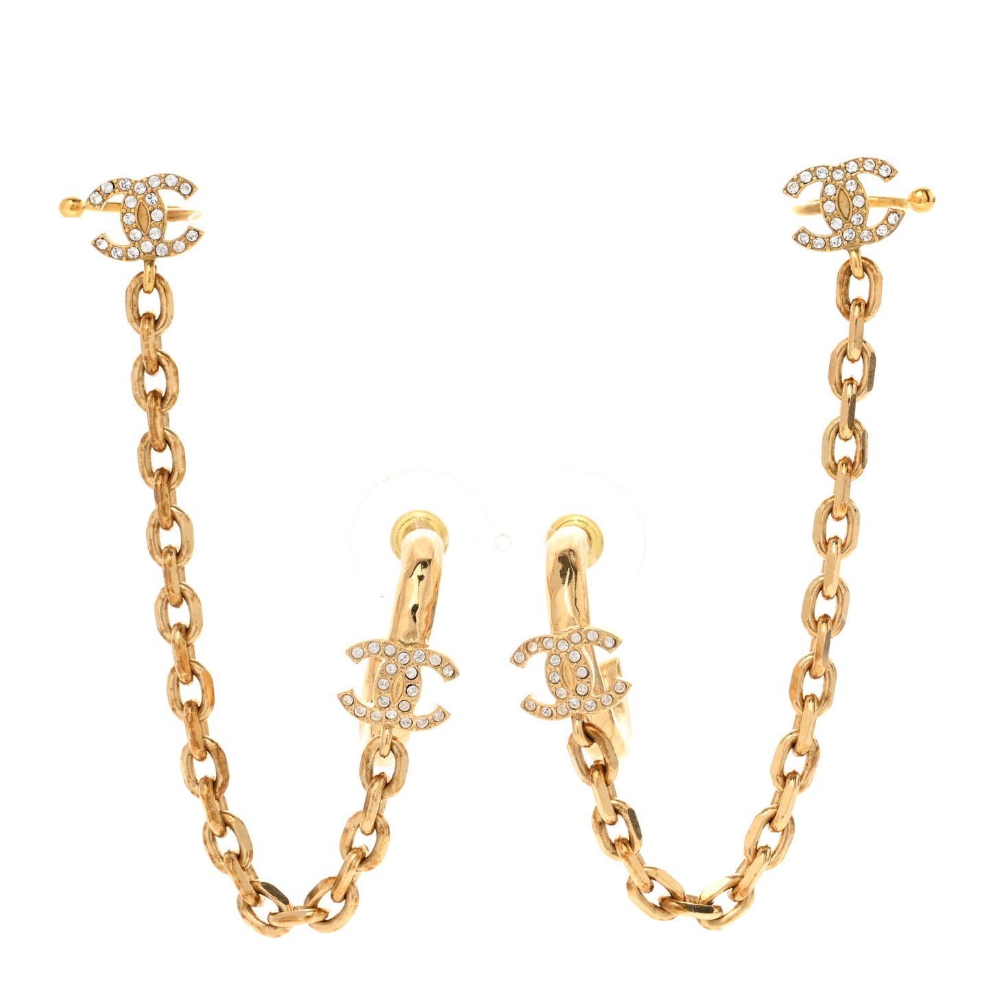 Crystal Chain CC Climber Earrings Gold
