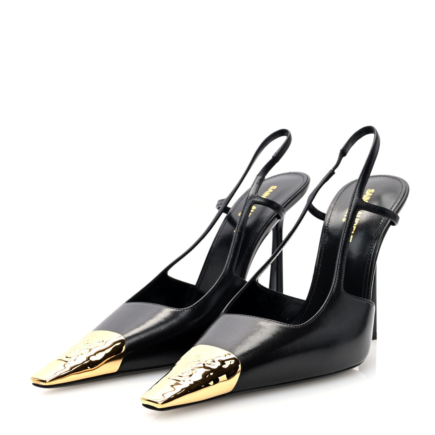Saint Laurent Calfskin Metallic Toe Slingback Strap Heels  39 Black 4 of 9