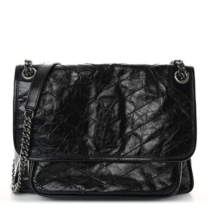 Saint Laurent Crinkled Calfskin Matelasse Monogram Medium Niki Chain Satchel Black 1 of 10