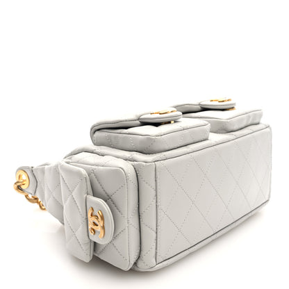 Chanel Shiny Lambskin Quilted Large Trendy Pockets Hobo Light Grey 4 of 10