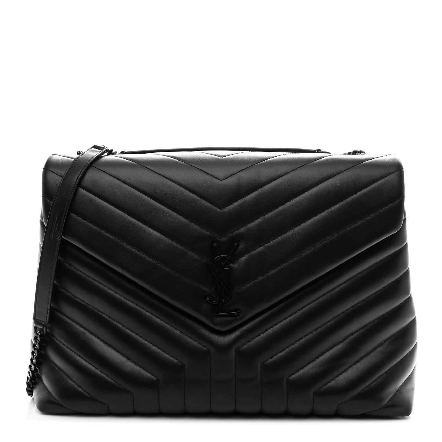 Calfskin Y Quilted Monogram Monochrome Large Loulou Chain Satchel Black