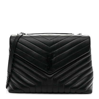 Saint Laurent Calfskin Y Quilted Monogram Monochrome Large Loulou Chain Satchel Black 1 of 11