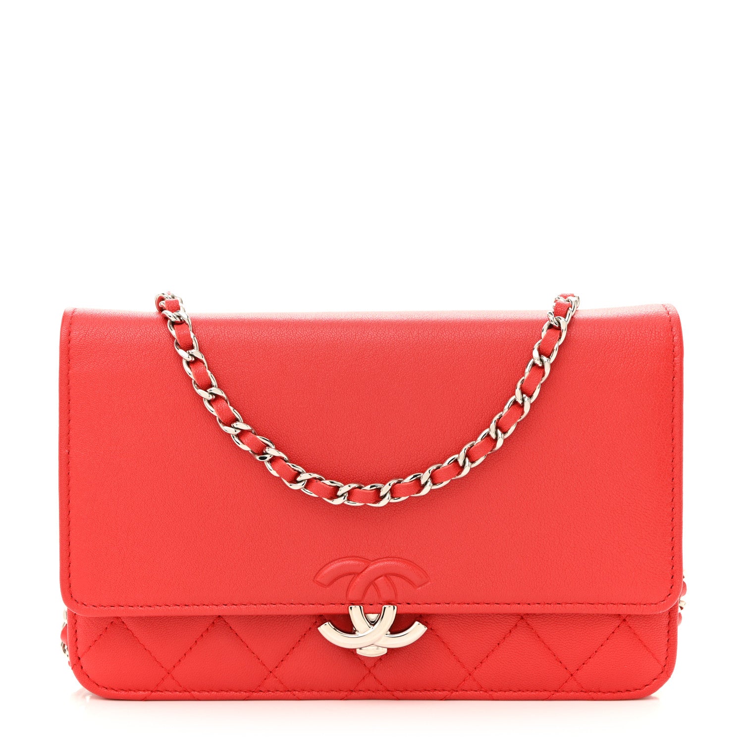 Chanel Grained Calfskin Quilted CC Box Wallet On Chain WOC Red 1 of 15