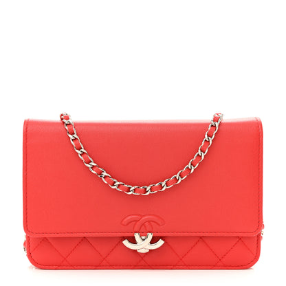 Chanel Grained Calfskin Quilted CC Box Wallet On Chain WOC Red 1 of 15