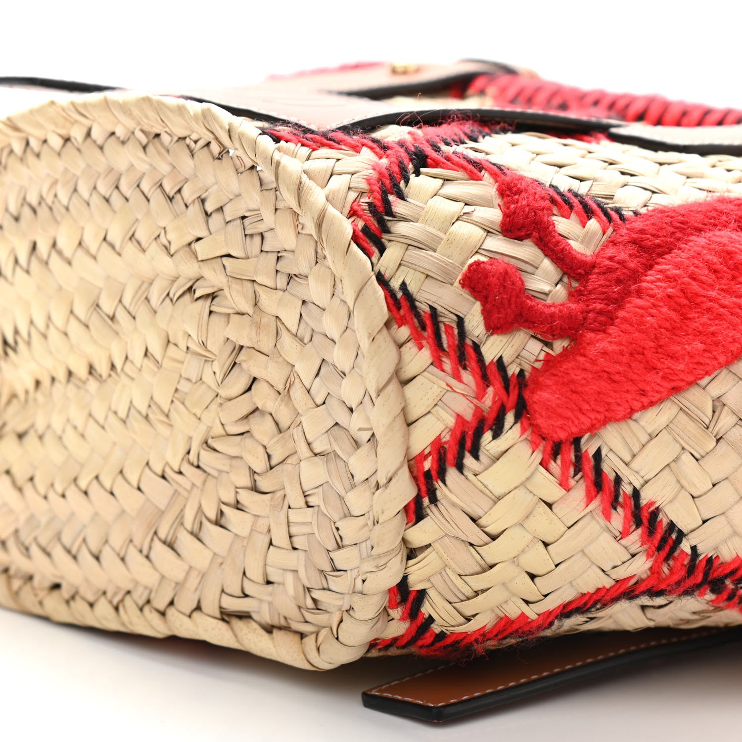 Loewe Embroidered Raffia Basket Tote Bag Natural Tan Red 6 of 12